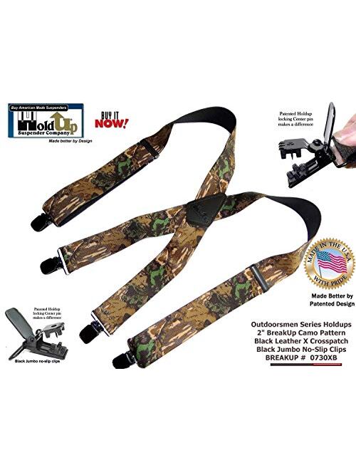 HoldUp Suspender Company Outdoorsmen Series Breakup Camouflage Pattern X-Back Suspenders with Patented Patented No-slip Clips