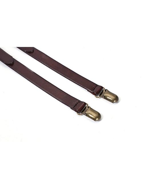 ROCKCOW Genuine Leather Suspenders/Groomsman Wedding Suspenders for Wedding & Party
