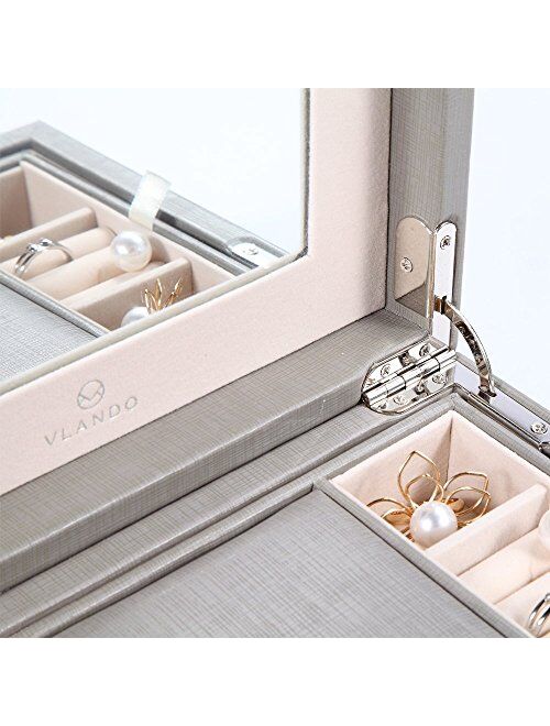 Vlando Two Tray Lockable Jewelry Box, Jewelries Collections Organizer, Girls Gift (Light Blue)