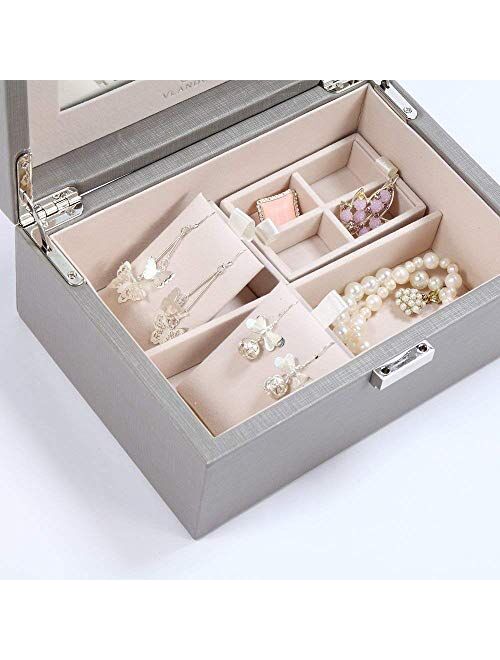 Vlando Two Tray Lockable Jewelry Box, Jewelries Collections Organizer, Girls Gift (Light Blue)