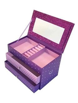 Jewelry Box for Girls - Pink and Purple Sparkles with Hearts and Pink and Purple Trim (Purple Sparkle)