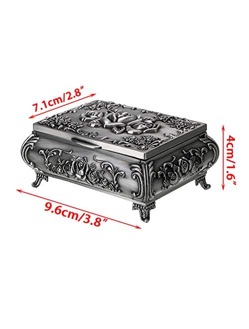 Hipiwe Vintage Metal Jewelry Box Small Trinket Jewelry Storage Box for Rings Earrings Necklace Treasure Chest Organizer Antique Jewelry Keepsake Gift Box Case for Girl Wo