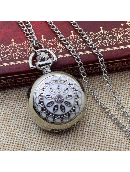 White Pearl Flower Vintage Style Mini Pocket Watch Necklace For Woman