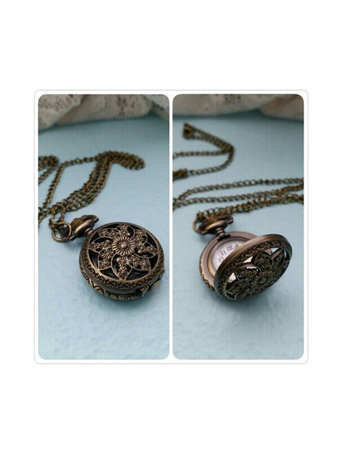 【MIARHB】Hot Fashion Vintage Retro Bronze Quartz Pocket Watch Pendant Chain Necklace ( watch for women )
