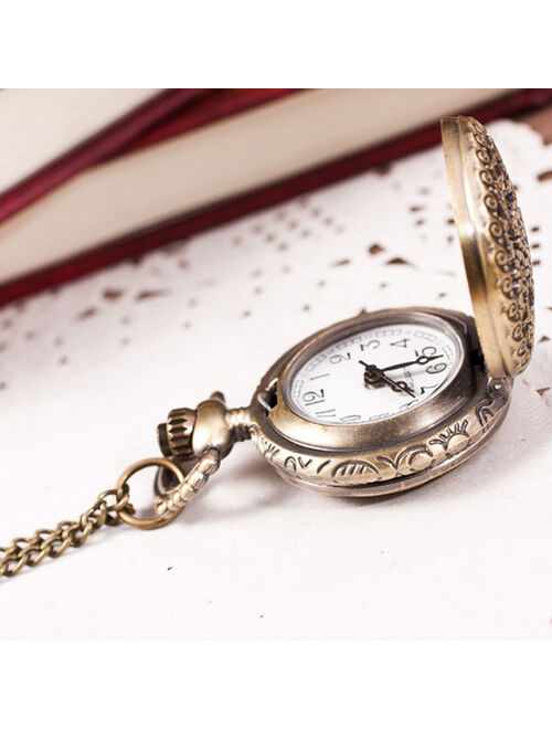 【MIARHB】Hot Fashion Vintage Retro Bronze Quartz Pocket Watch Pendant Chain Necklace ( watch for women )