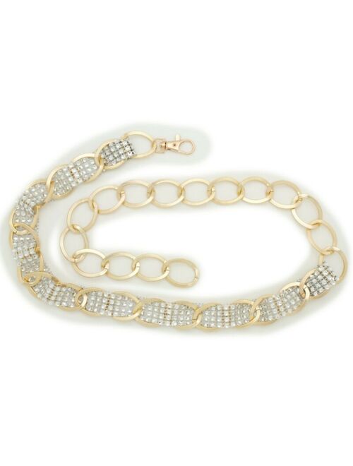 Women Gold Metal Chain Link Fancy Look Fashion Belt Silver Bling Beads M L XL