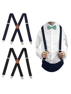 2PCS Suspenders for Men Heavy Duty Clip Adjustable Elastic Big and Tall Braces X-Back (1Black+1xBlue)