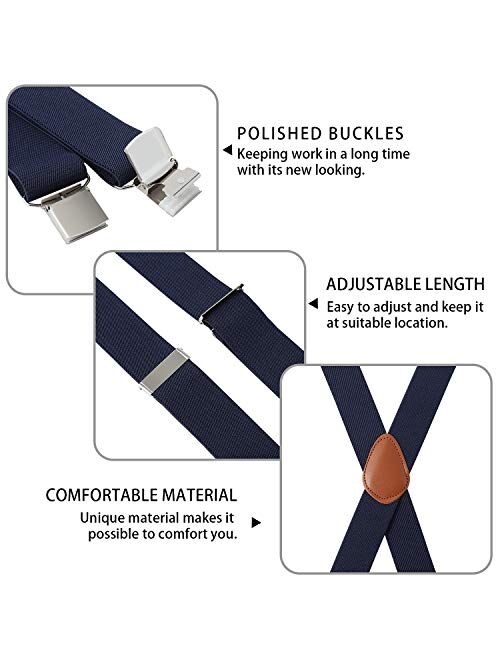 2PCS Suspenders for Men Heavy Duty Clip Adjustable Elastic Big and Tall Braces X-Back (1Black+1xBlue)