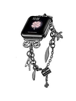 Secbolt Bling Bands Compatible with Apple Watch Bands 38mm 40mm iWatch SE Series 6/5/4/3/2/1, Women's Interchangeable Charms Adjustable Bracelet in Stainless Steel, Rose 