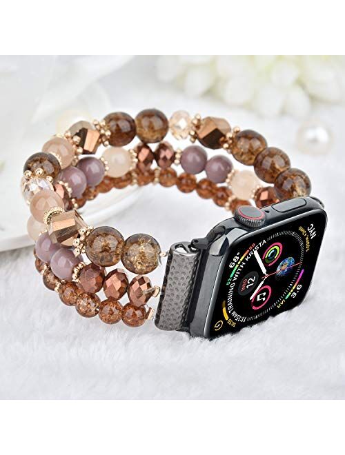 TOROTOP Bracelet Compatible with Apple Watch Bands 40mm/38mm Series 6/5/4 Women Girl, Cute Handmade Fashion Elastic Beaded Strap Replacement Compatible for iWatch Series 