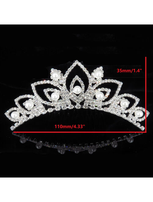 Rhinestone Tiara Crown Princess Pearl Women Girl Bridal Birthday Wedding Comb