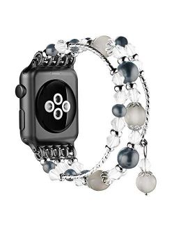 Simpeak Beaded Fashion Band Compatible with Apple Watch 38mm 40mm Series 6 SE 5 4 3 2 1, Handmade Beaded Elastic Women Bracelet Replacement for iWatch 38 40, Fixed Size 5