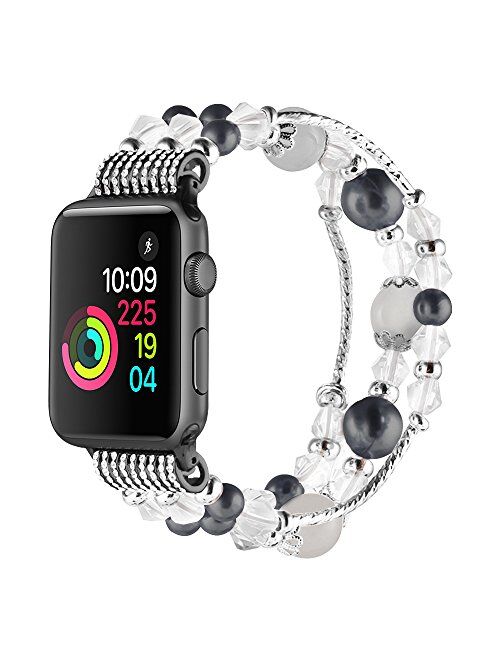 Simpeak Beaded Fashion Band Compatible with Apple Watch 38mm 40mm Series 6 SE 5 4 3 2 1, Handmade Beaded Elastic Women Bracelet Replacement for iWatch 38 40, Fixed Size 5