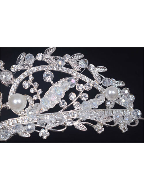 Phoenix Clear Austrian Rhinestone & Pearls Tiara Crown Bridal Prom Pageant T23b