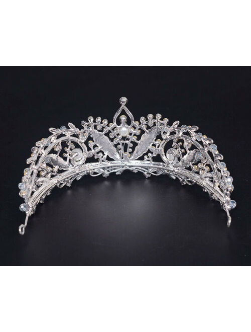 Phoenix Clear Austrian Rhinestone & Pearls Tiara Crown Bridal Prom Pageant T23b