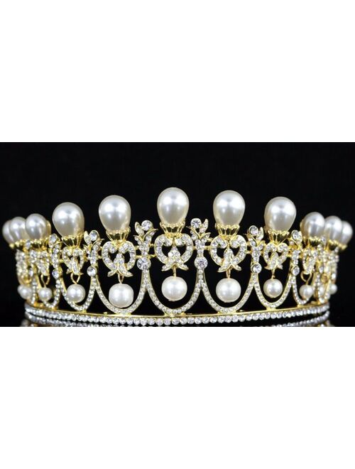 Pearls Drop Austrian Crystal Rhinestone Tiara Crown Bridal Prom Wedding T63g