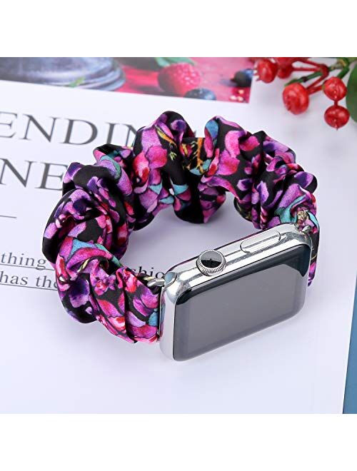 Runostrich Scrunchie Apple Watch Band Floral for iwatch 40mm 38mm, Soft Wristband Elastic Scrunchy Straps Women Bracelets Replacement Band for Apple Watch SE Series 6 5 4