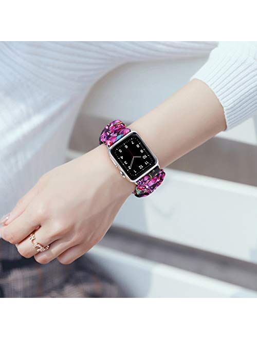 Runostrich Scrunchie Apple Watch Band Floral for iwatch 40mm 38mm, Soft Wristband Elastic Scrunchy Straps Women Bracelets Replacement Band for Apple Watch SE Series 6 5 4