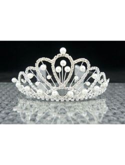 Bridal Tiara Crown Silver Swarovski Rhinestone Elements And Scattered Pearls
