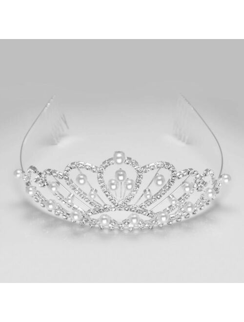 Bridal Tiara Crown Silver Swarovski Rhinestone Elements And Scattered Pearls