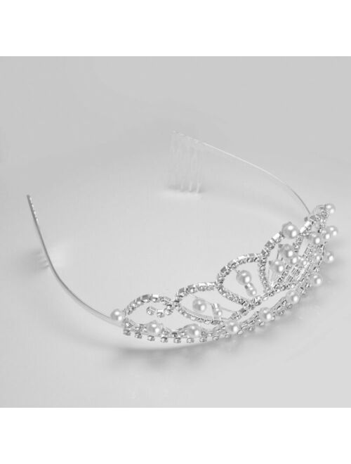 Bridal Tiara Crown Silver Swarovski Rhinestone Elements And Scattered Pearls