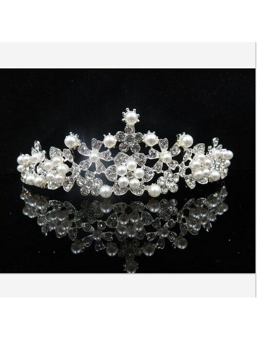 Crystal Silver Wedding Bridal Pearl Crown Tiara Hair Accessories Headband S8C16