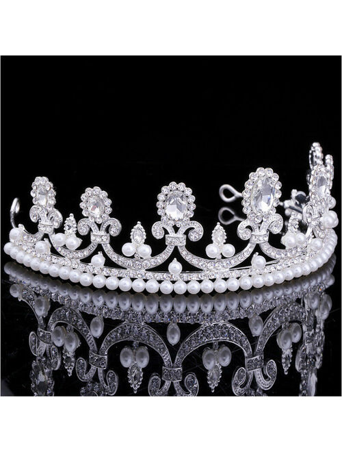 Luxury Austrian Rhinestone Pearls Tiara Crown Wedding Bridal Pageant Prom T65