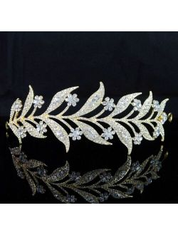 Floral Crystal Rhinestone Bridal Headband Headpiece Jewelry Tiara Prom Gold T81g