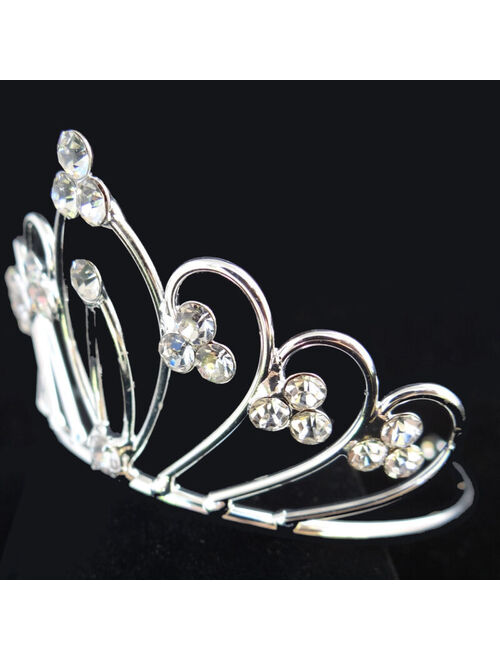 Wedding Bridal Silver Pt Clear Crystal Tiara Rhinestone Crown Prom Quinceanera 