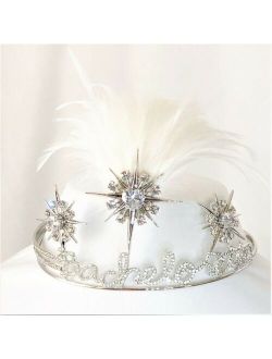 'Betsey Blue Bridal' Bachelorette CZ/Feather Silver Tiara NWT!