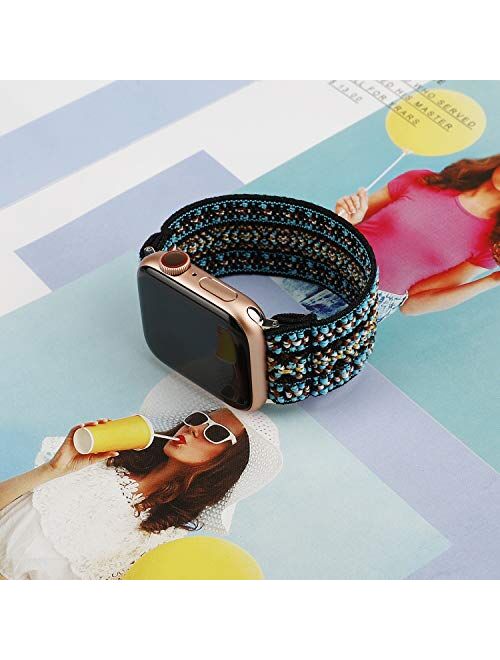 TOYOUTHS Elastic Band Compatible with Apple Watch Band Scrunchies Stretchy Solo Loop 38/40mm Leopard Pattern Soft Nylon Strap Women Replacement Wristband for iWatch Serie