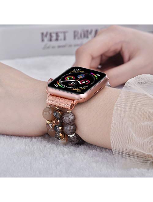 CAGOS Bracelet Beadeds Compatible with Apple Watch Band 38mm/40mm Series SE/6/5/4/3/2/1 Cute Handmade Fashion Elastic Stretch Beaded Strap Replacement with Stainless Stee
