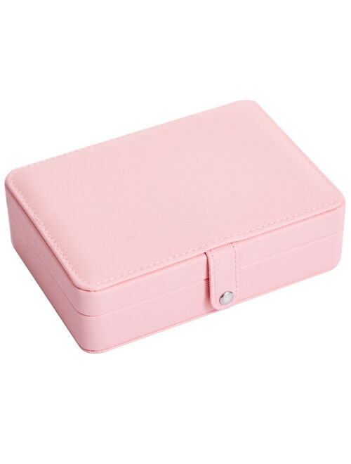 Jewelry Box for Women, Double Layer Soft Travel Jewelry Organizer, High Capacity and Compact (Pink）