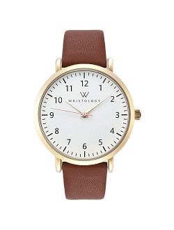 WRISTOLOGY Olivia Gold Womens Watch - for Nurses Large Face Analog Easy to Read Numbers with Second Hand Brown Leather Band