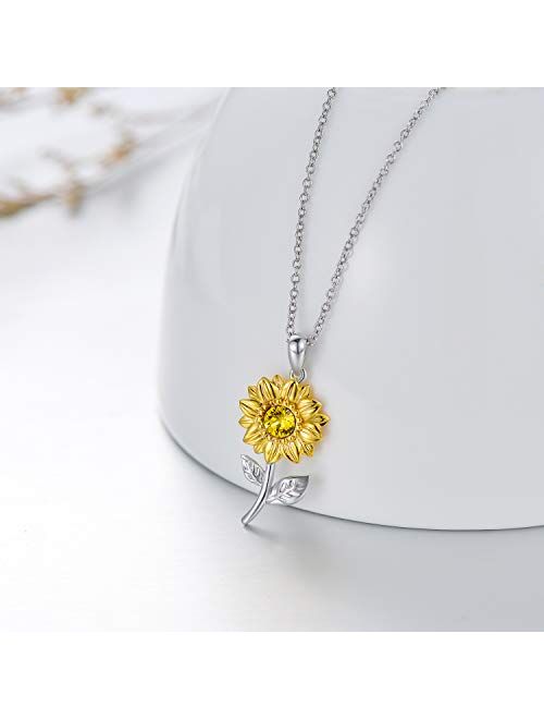 14K Real Gold Sunflower Necklace for Women, You Are My Sunshine Gold Sunflower Pendant Necklace with Crystal Birthday Anniversary Jewelry Gifts for Mom, Wife, Girlfriend 