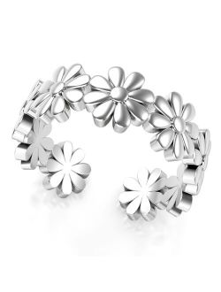 Sterling Silver Daisy Flower Adjustable Toe Band Ring