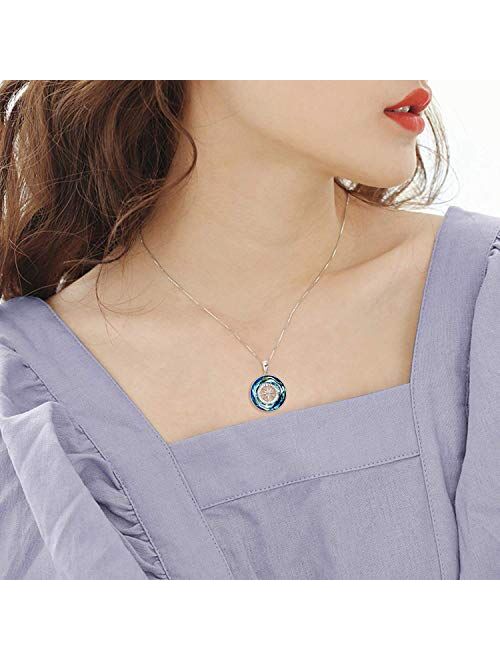 Birthday Graduation Jewelry Gift for Women Men Girls AOBOCO Compass Necklace Sterling Silver Circle Pendant Necklace with Color-changed Crystal 