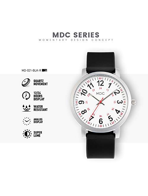 MDC Nurse Watch for Medical Students,Doctors, Nursing Watches for Women with Second Hand, 12/24 Hour Display, Waterproof, Silicone Band