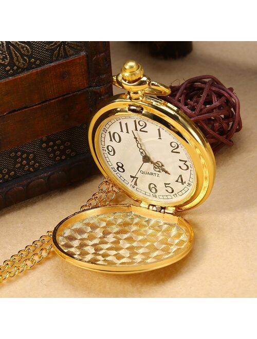 FAGINEY Pocket Watch,3Colors Classical Quartz Analog Smooth Pocket Watch Necklace Pendant with Chain, Classical Pocket Watch