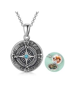 AOBOCO Graduation Gifts for Her, 925 Sterling Silver Compass Locket Necklace That Holds Pictures, Engraved with 'Enjoy the Journey', Oxidized Lockets Necklace for Women, 