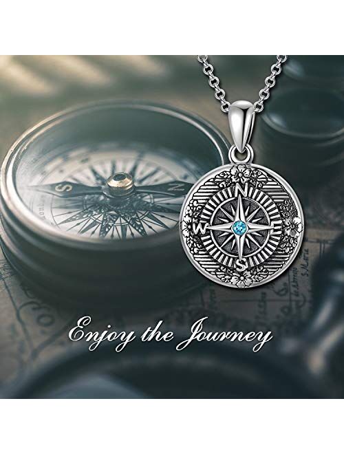 AOBOCO Graduation Gifts for Her, 925 Sterling Silver Compass Locket Necklace That Holds Pictures, Engraved with 'Enjoy the Journey', Oxidized Lockets Necklace for Women, 