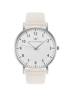 WRISTOLOGY Olivia Silver Womens Watch - for Nurses Large Face Analog Easy to Read Numbers with Second Hand Beige Leather Band