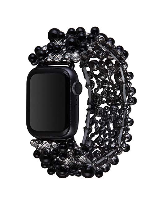 Vikoros Bracelet Compatible with Apple Watch Band 38mm 40mm 42mm 44mm Iwatch Series 5 4 3 2 1 for Women Girls, Bling Dressy Elastic Stretch Pearl Bangle Jewelry Rhineston