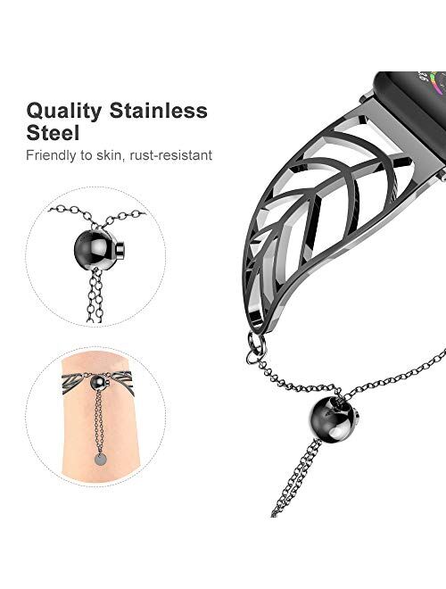 UooMoo Women Bracelet Compatible with Apple Watch Band 38mm/40mm/42mm/44mm, Stainless Steel Metal Strap Jewelry Wristband Bangle Chain Compatible fou Apple iWatch SE appl