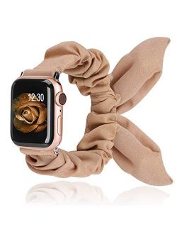 TOYOUTHS Compatible with Apple Watch Band Scrunchies 38/40mm with Butterfly Bow/Bunny Ears Cloth Fabric Elastic Scrunchy Wristband Bracelet Rose Gold Women Girl iWatch Se