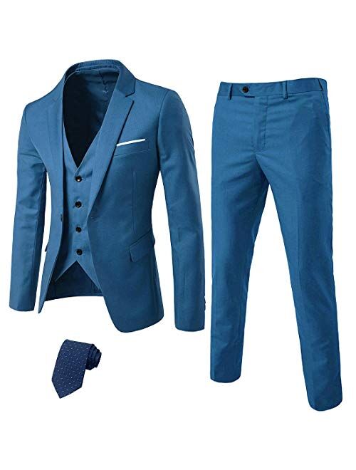 Wedding and Business Jacket Vest Pants /& Tie Set for Party MrSure Men’s 3 Piece Suit Blazer Slim Fit Tux with 2 Button