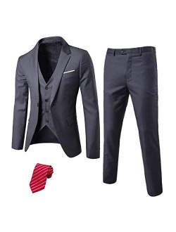 EastSide Men's Slim Fit 3 Pieces Suit, One Button Blazer Set, Jacket Vest & Pants