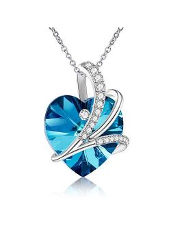 JIAYIQI Love Heart Women Necklace 925 Sterling Silver Blue Crystal Birthstone Pendant Necklaces for Women Birthday Mother's Day Birthday Jewelry Gifts
