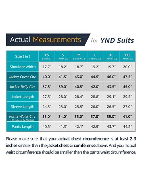 YND Men's Slim Fit 3 Piece Suit Set, One Button Solid Blazer Vest Pants with Tie