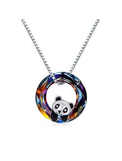 925 Sterling Silver Panda with Crystal Pendant Necklace Birthday Gifts for Women Daughter
